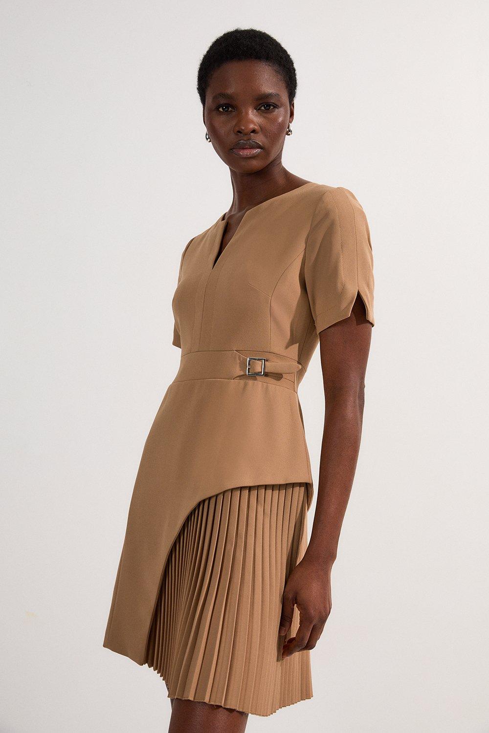 Structured Crepe Tailored Cross Detail Midi Dress | Karen Millen