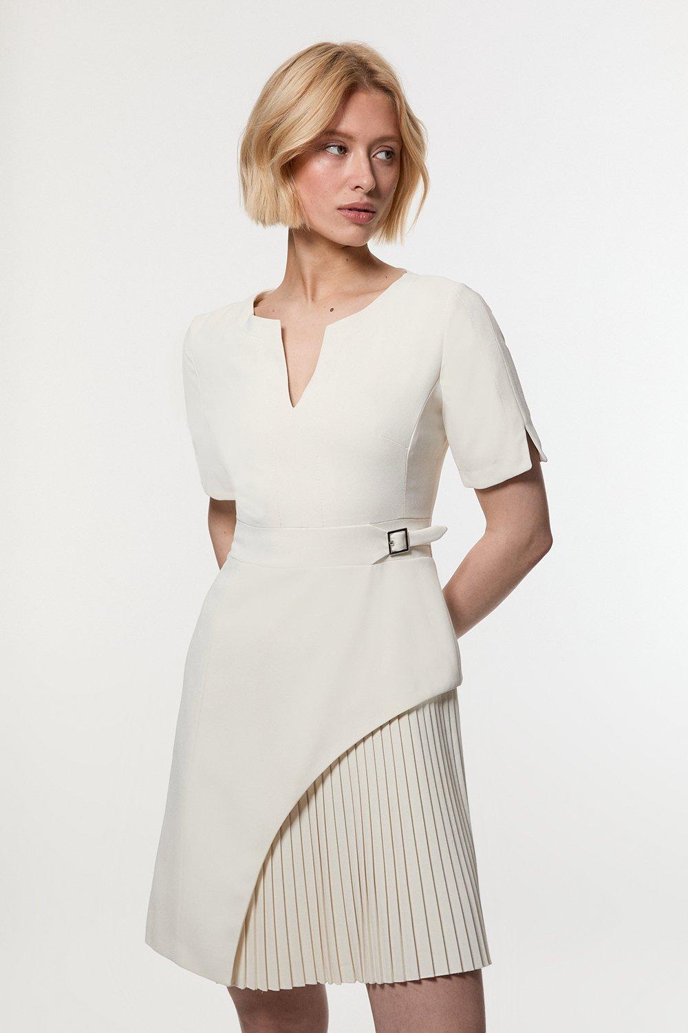 Italian Wool Satin Statement Shoulder Tailored Mini Dress