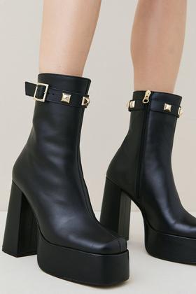 Karen Millen Side Zip Peep Toe Shoe Boots, Black, 3