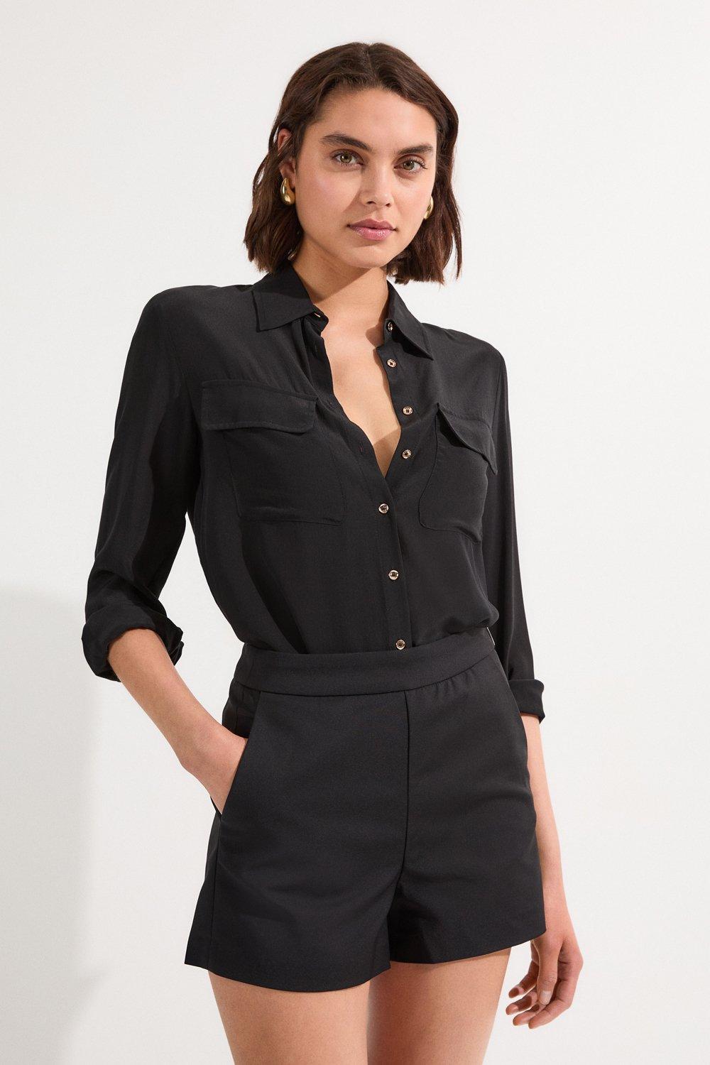 Viscose Linen Buckle Detail Shorts | Karen Millen