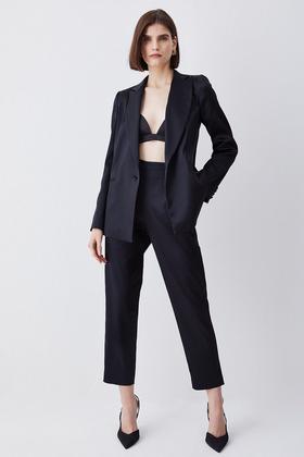 Plus Size Pinstripe High Waisted Slim Pants | Karen Millen