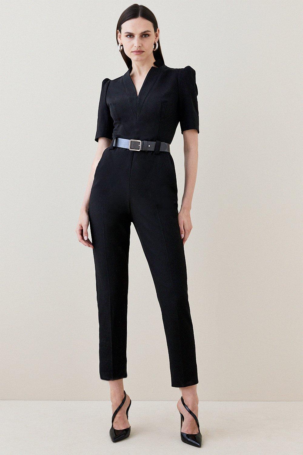 Plus Size Sheer Sleeve Tuxedo Wrap Jumpsuit | Karen Millen Plus Size Sheer Sleeve Tuxedo Wrap Jumpsuit | Karen Millen