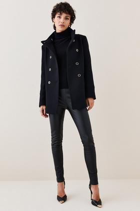 Black Double Breasted Top Coat by Enzo in CA, NY,- Moda Italy Fashion