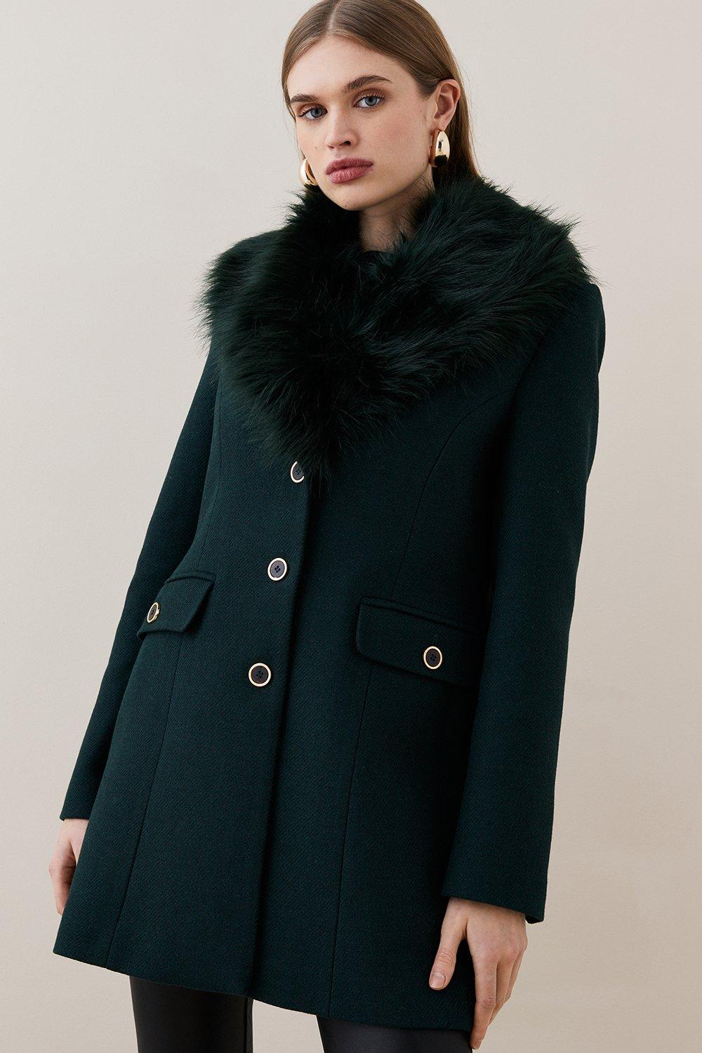 Petite Italian Wool Shearling Mix Panel Coat | Karen Millen