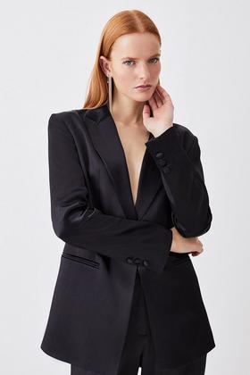 Plus Size Compact Stretch Tailored Collarless Blazer | Karen Millen