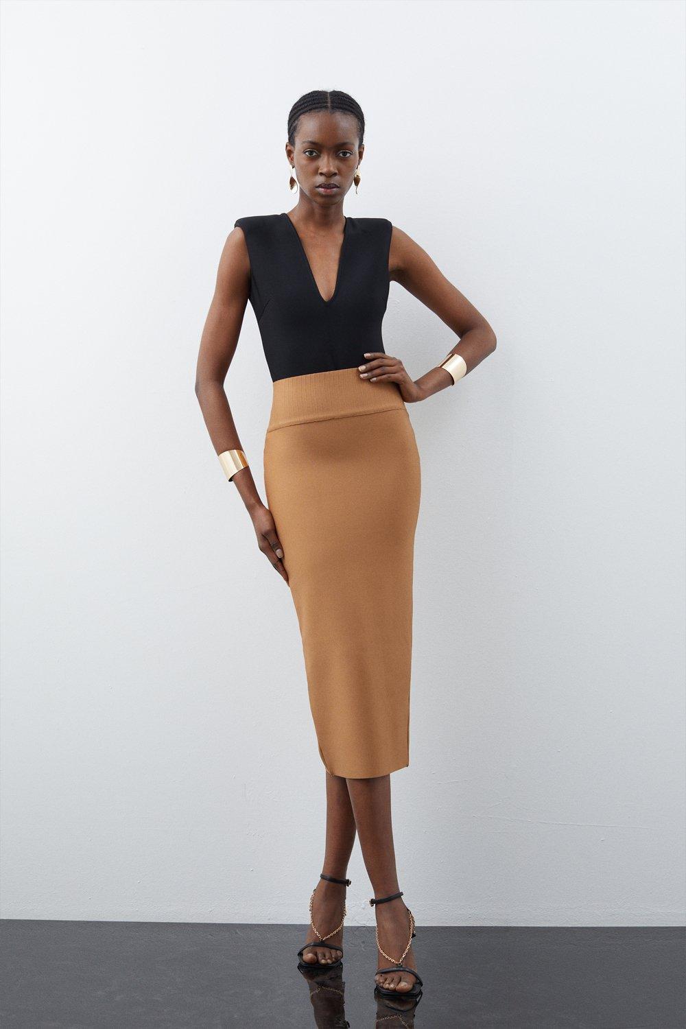 Plus size camel midi skirt sale