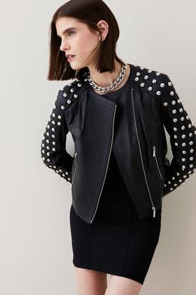 Leather Asymmetric Zip Detail Moto Jacket