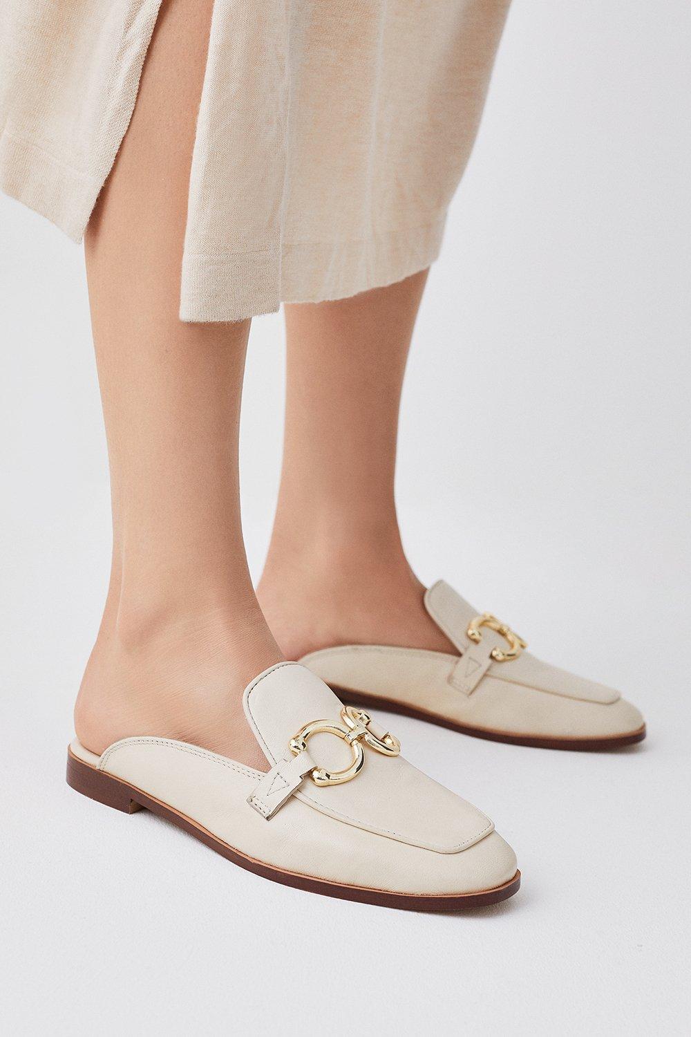 Gold Trim Detail Backless Leather Loafer Karen Millen