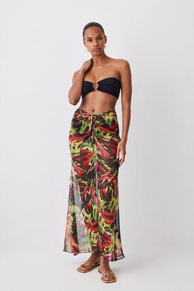 Leopard Floral Ruched Beach Skirt