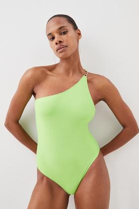 Slinky Wrap Front Belted Swimsuit | Karen Millen