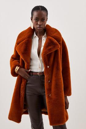 Topshop Tall Oversized Faux Fur Coat In Chocolate-White