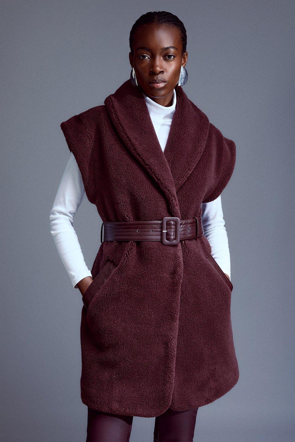 Burgundy hot sale borg coat