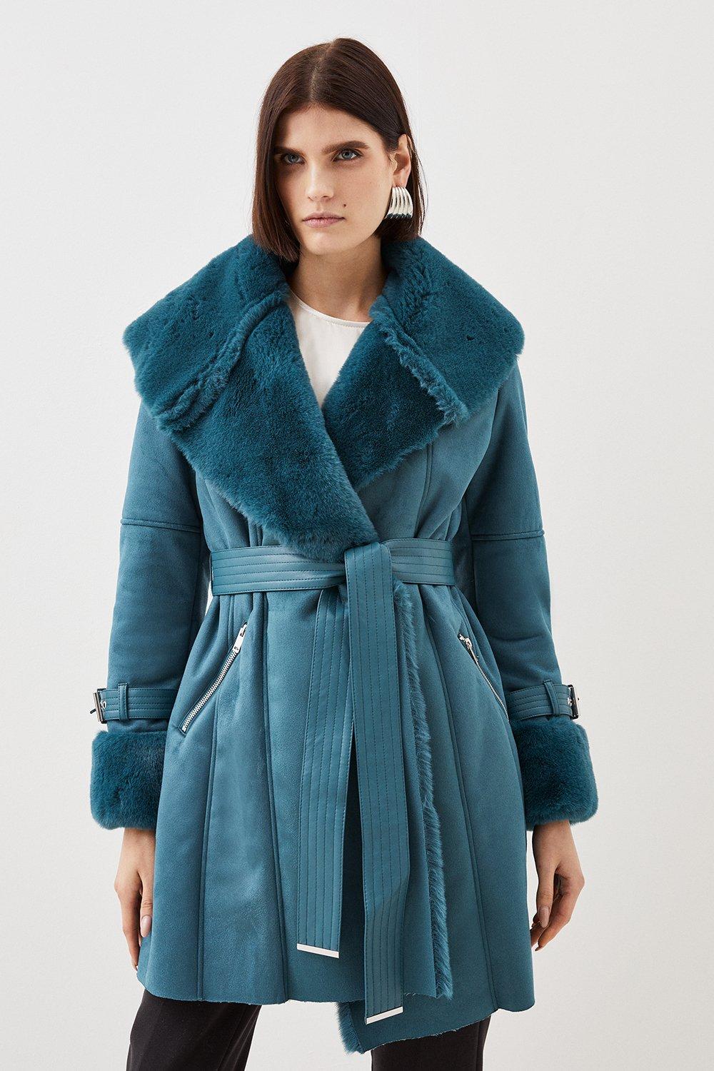 Italian Wool Mix Faux Fur Collar Coat | Karen Millen