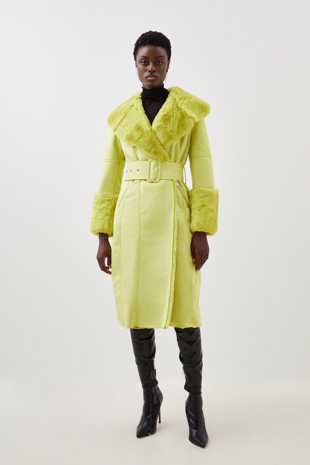 Neon yellow clearance faux fur coat