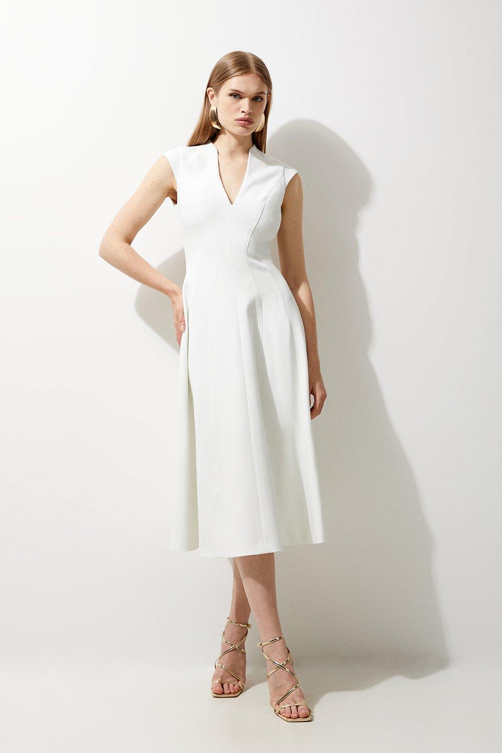 KAREN MILLEN Structured Crepe Asymmetric Tuck Detail hotsell Midi Dress