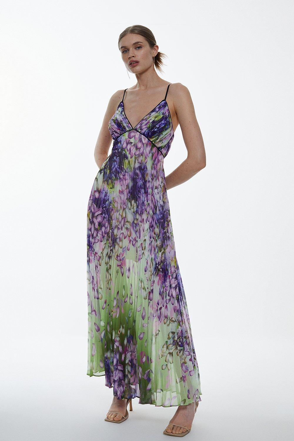 Trailing Floral Woven Plunge Maxi Dress | Karen Millen