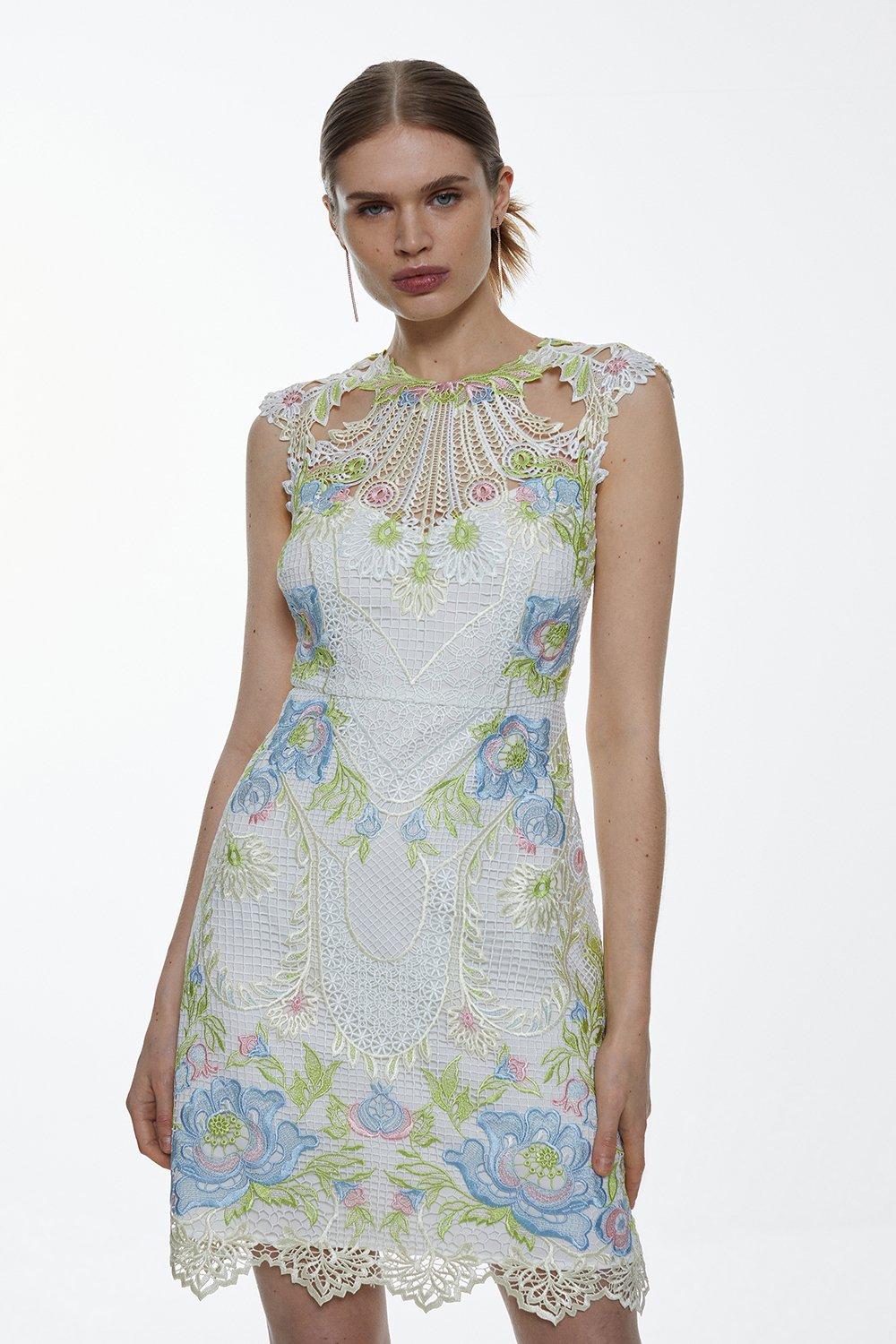 Petite Fringed Beaded Halter Mini Dress | Karen Millen