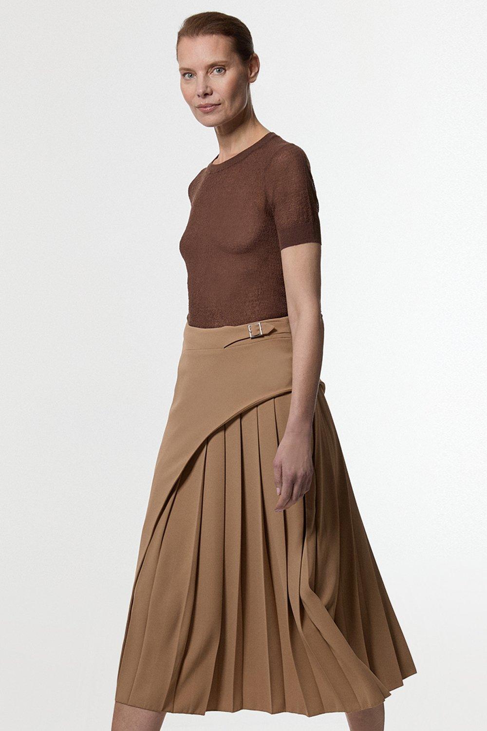 Plus Size Buckle Detail Pleated Midi Skirt | Karen Millen Plus Size Buckle Detail Pleated Midi Skirt | Karen Millen