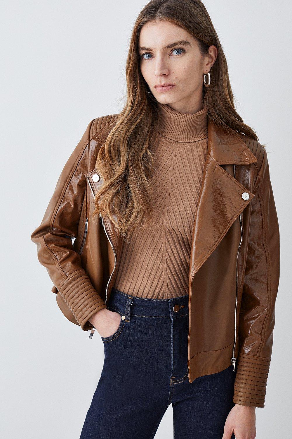 Karen millen cropped sale leather jacket