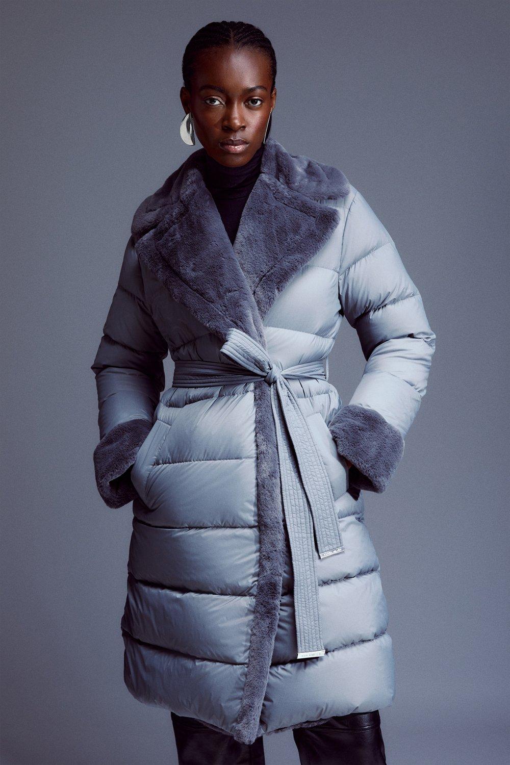 Puffer coat outlet with shawl collar