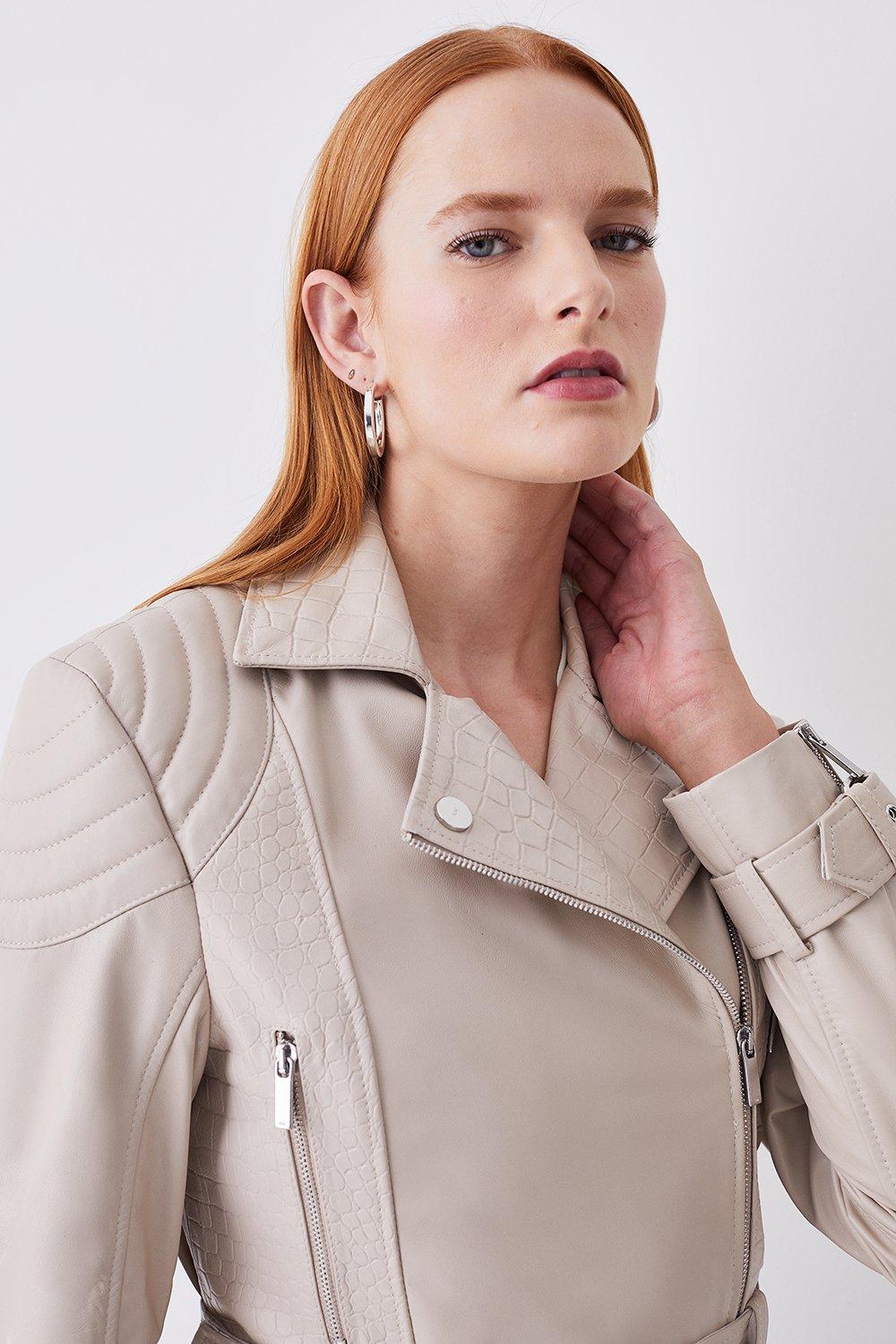 Petite Leather Quilted Moto Jacket Karen Millen