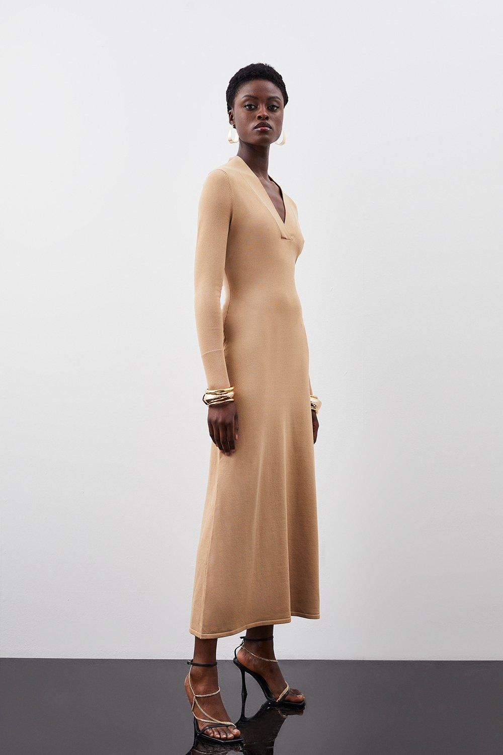 Beige knit hotsell midi dress