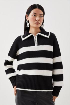 Striped Split Hem Knit Sweater | Karen Millen