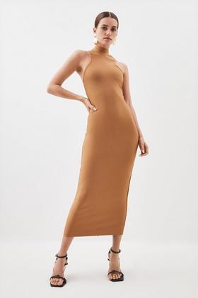 Buy Camel Brown Rib Knit High Neck Midi Jumper Dress from Next USA