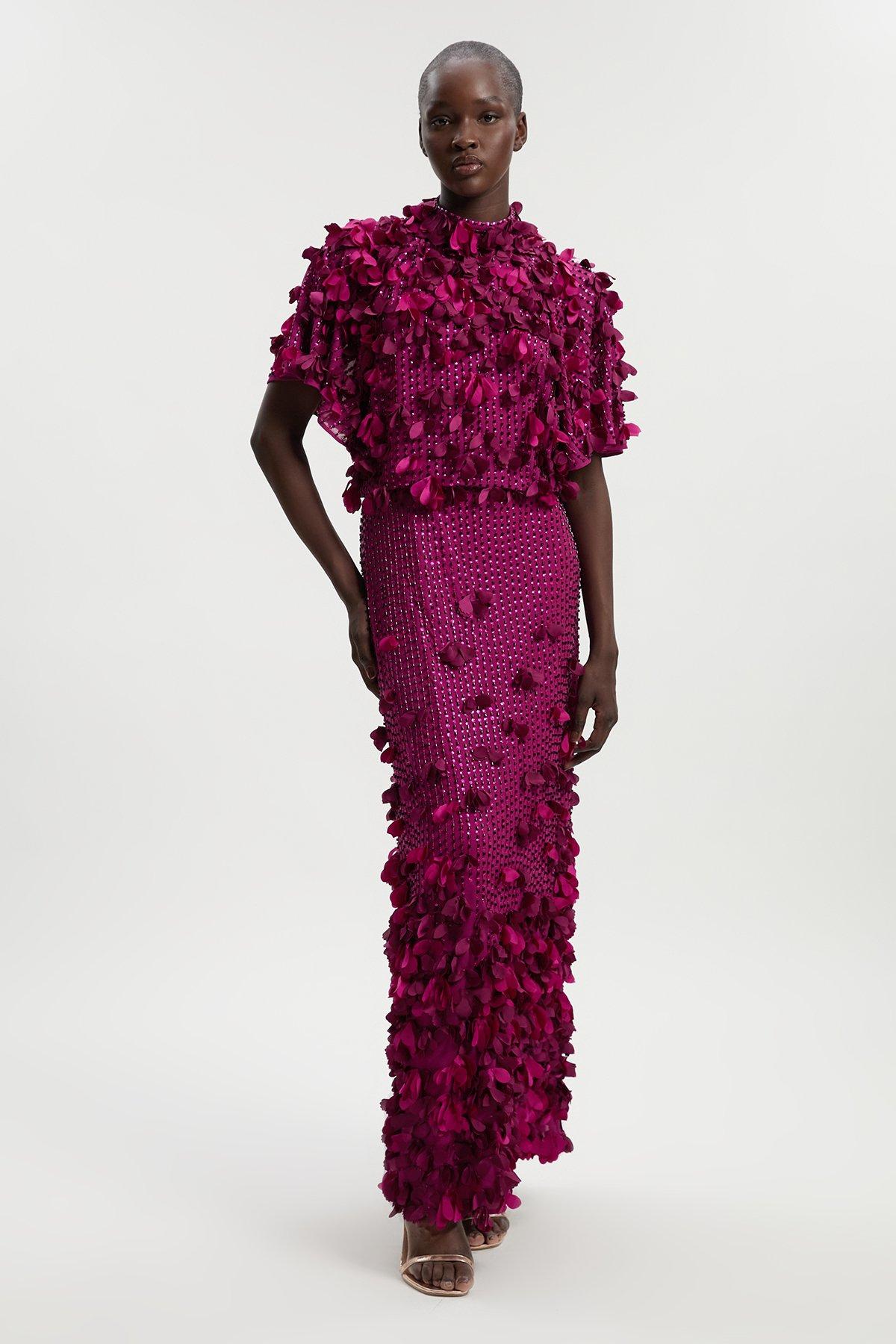 Abstract Floral Satin Woven Halter Midi Dress | Karen Millen