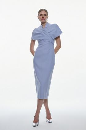 Plus Size Linen Wrap Tie Waisted Midi Dress