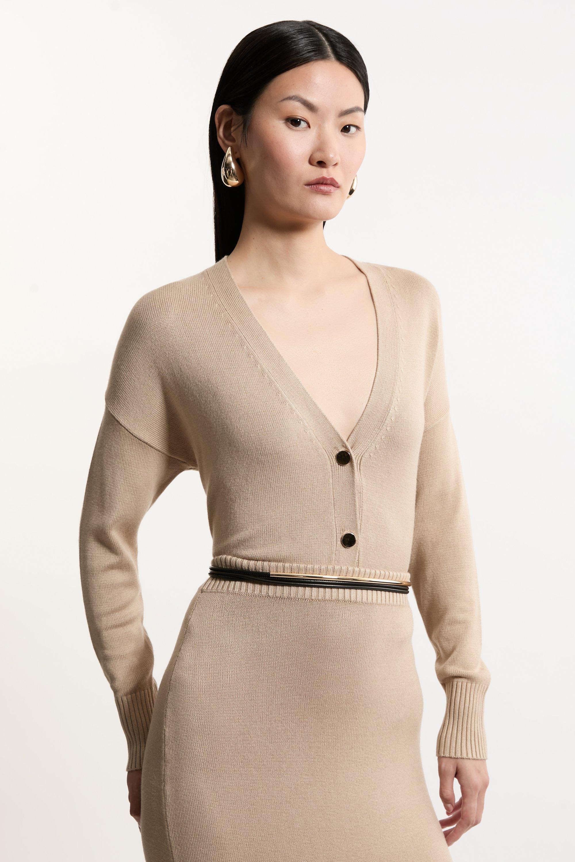 Plus size Cashmere Wool V Neck Cardigan | Karen Millen