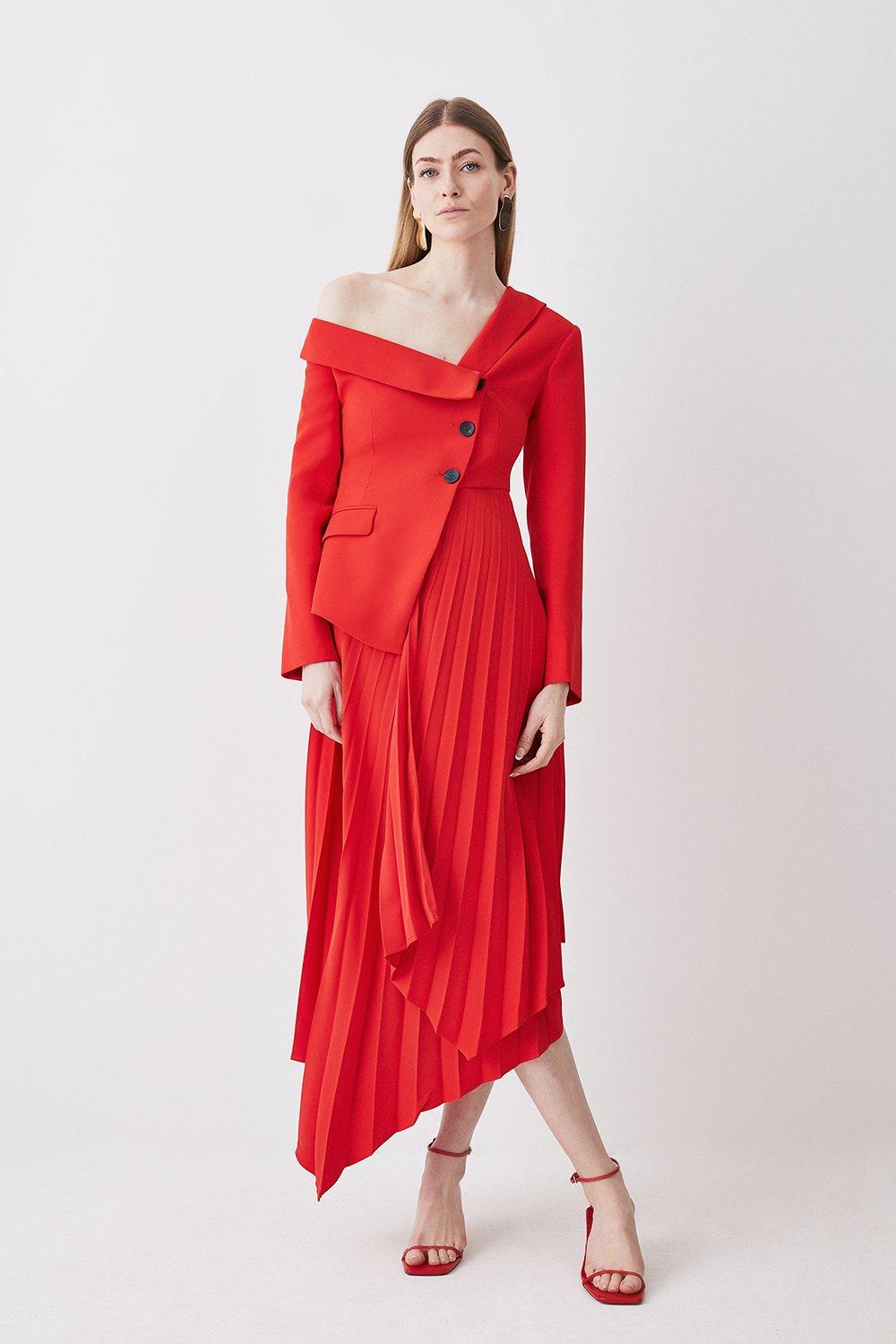 出産祝いなども豊富 Petite Viscose Satin One Shoulder Draped Midi Dress | Karen スーツ・フォーマル・ドレス