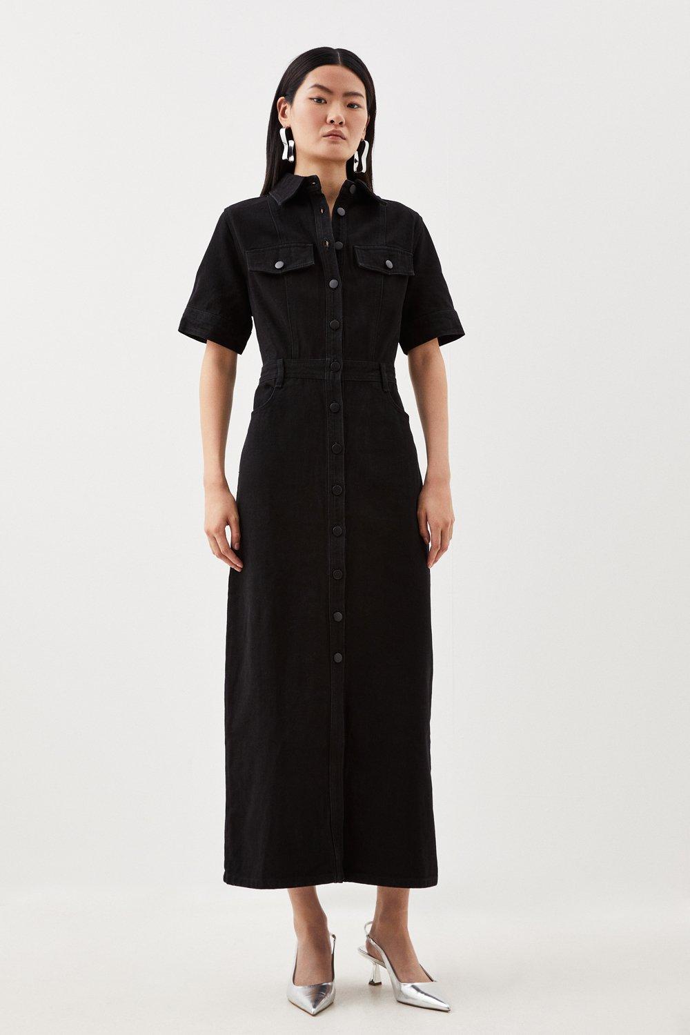 Black denim utility outlet shirt dress