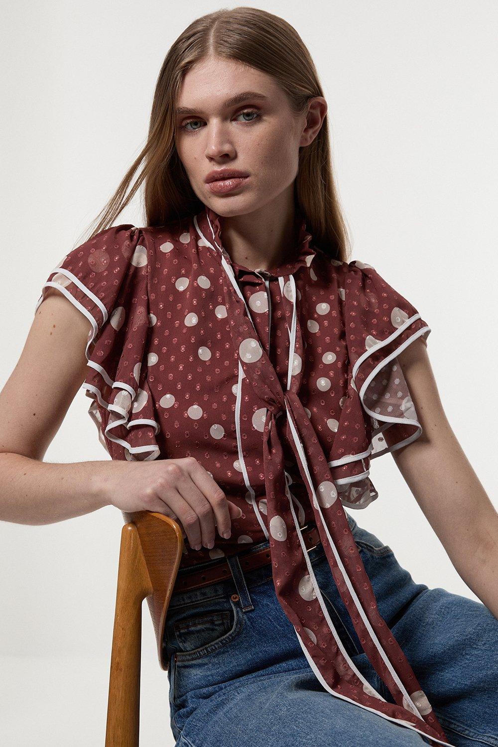 Georgette Draped Leopard Woven Blouse | Karen Millen