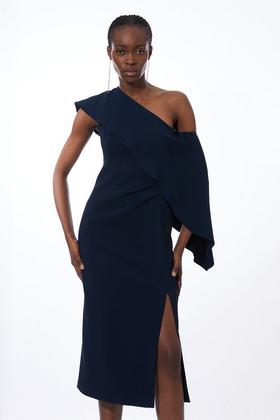 Plus Size Jersey Crepe Ruched Long Sleeve Maxi Dress