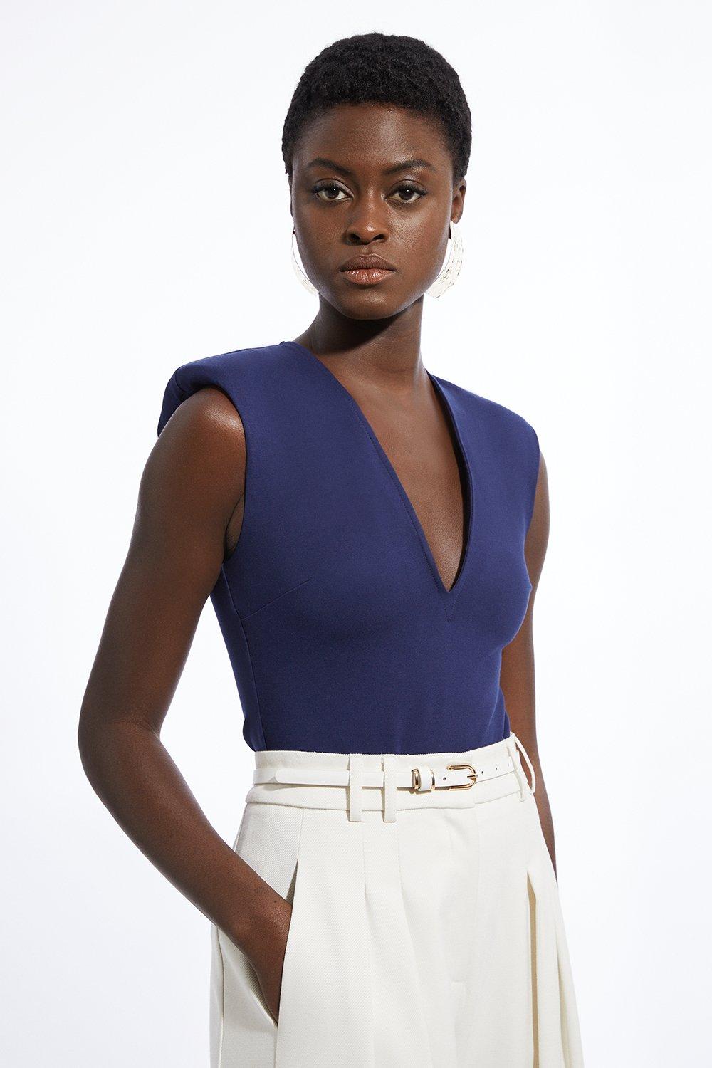 Embellished Strong Shoulder Long Sleeve Bodysuit | Karen Millen