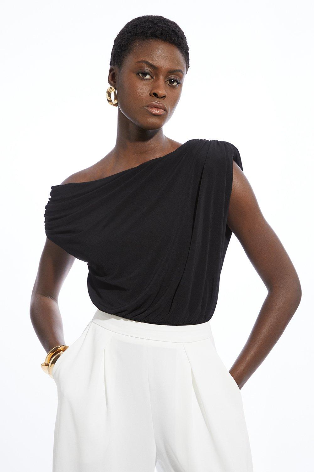 Ruffle Detail Ponte And Cotton Jersey Bodysuit | Karen Millen