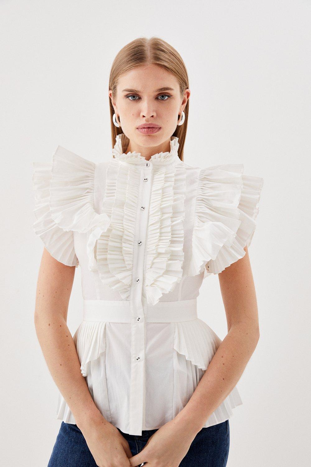 Me) Pleated Ruffle Poplin Woven Shirt | Karen Millen