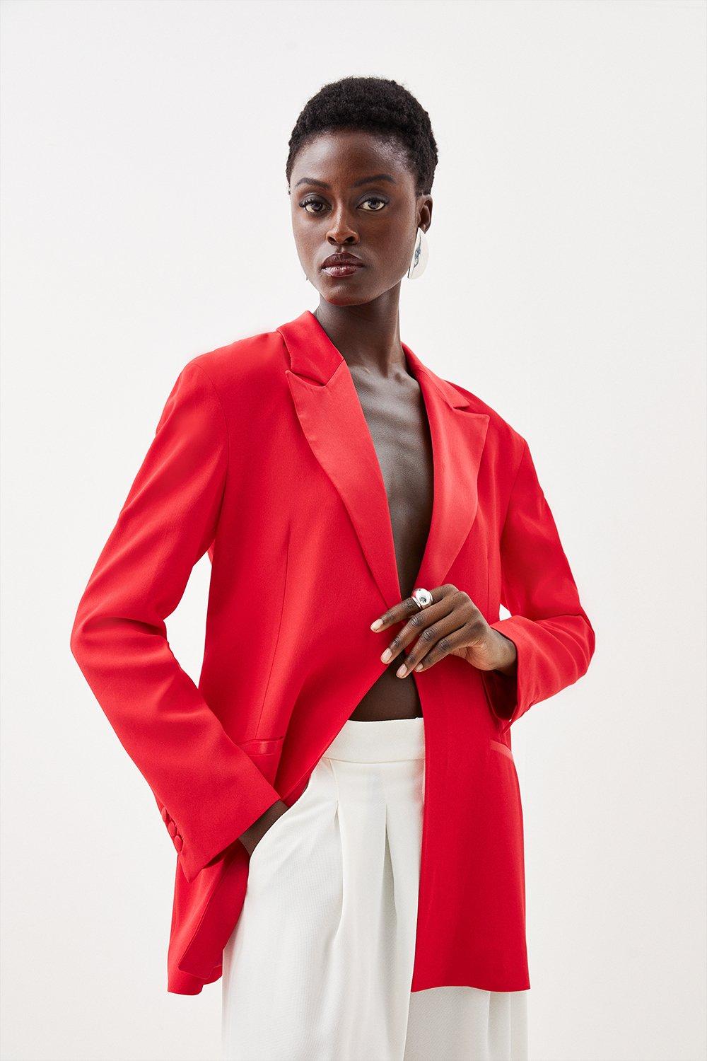 Red satin sale blazer womens