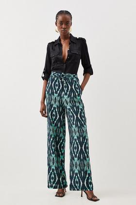 Bonnie Pants - High Waisted Tailored Wide Leg Pants in Green