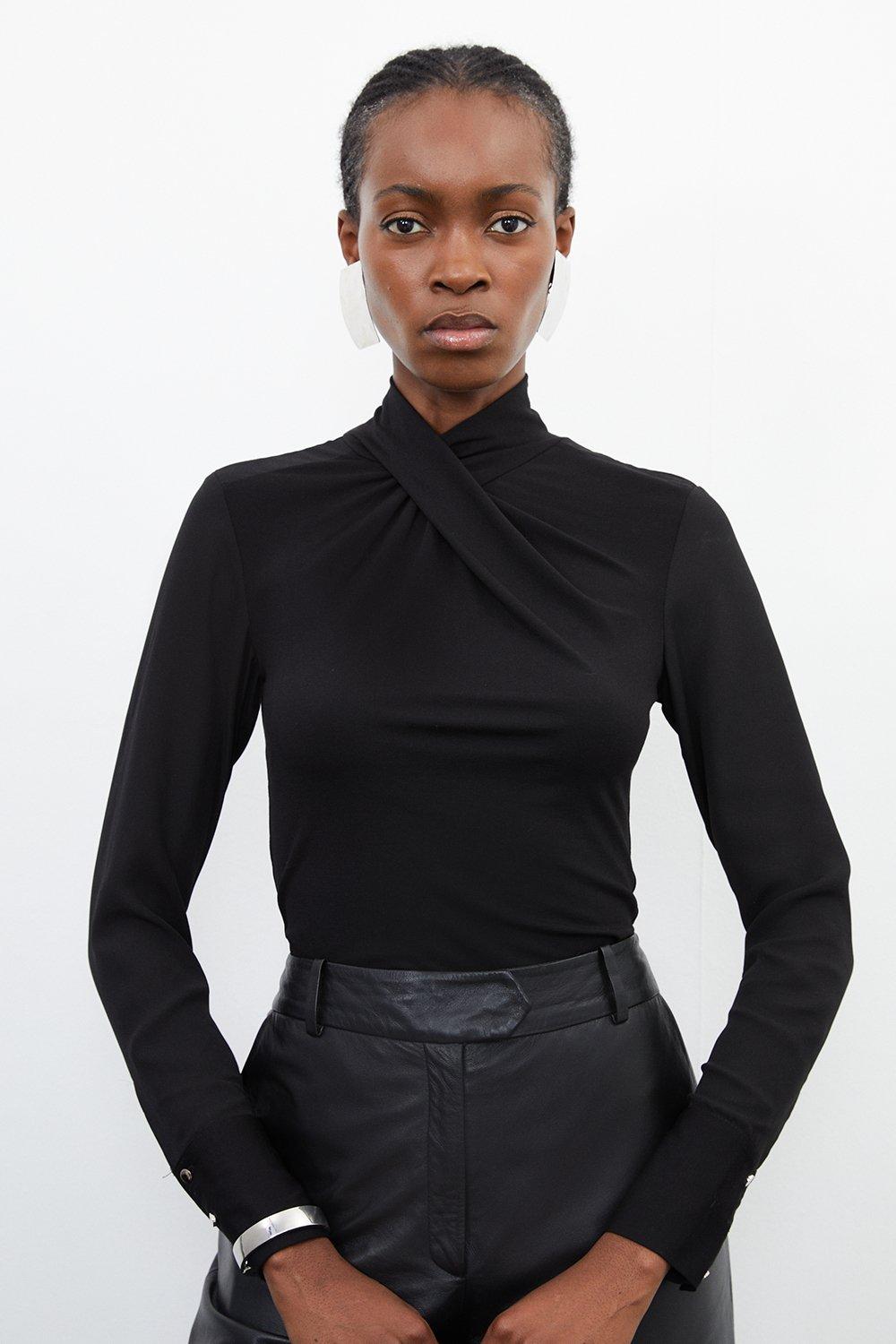 Figure Form Bandage Embellished Collar Knit Top | Karen Millen