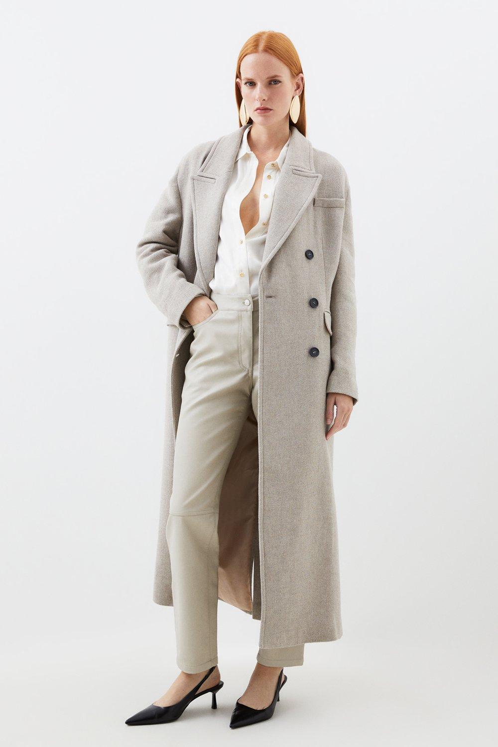 Compact Stretch Double Breasted Stitch Detail Maxi Coat | Karen Millen