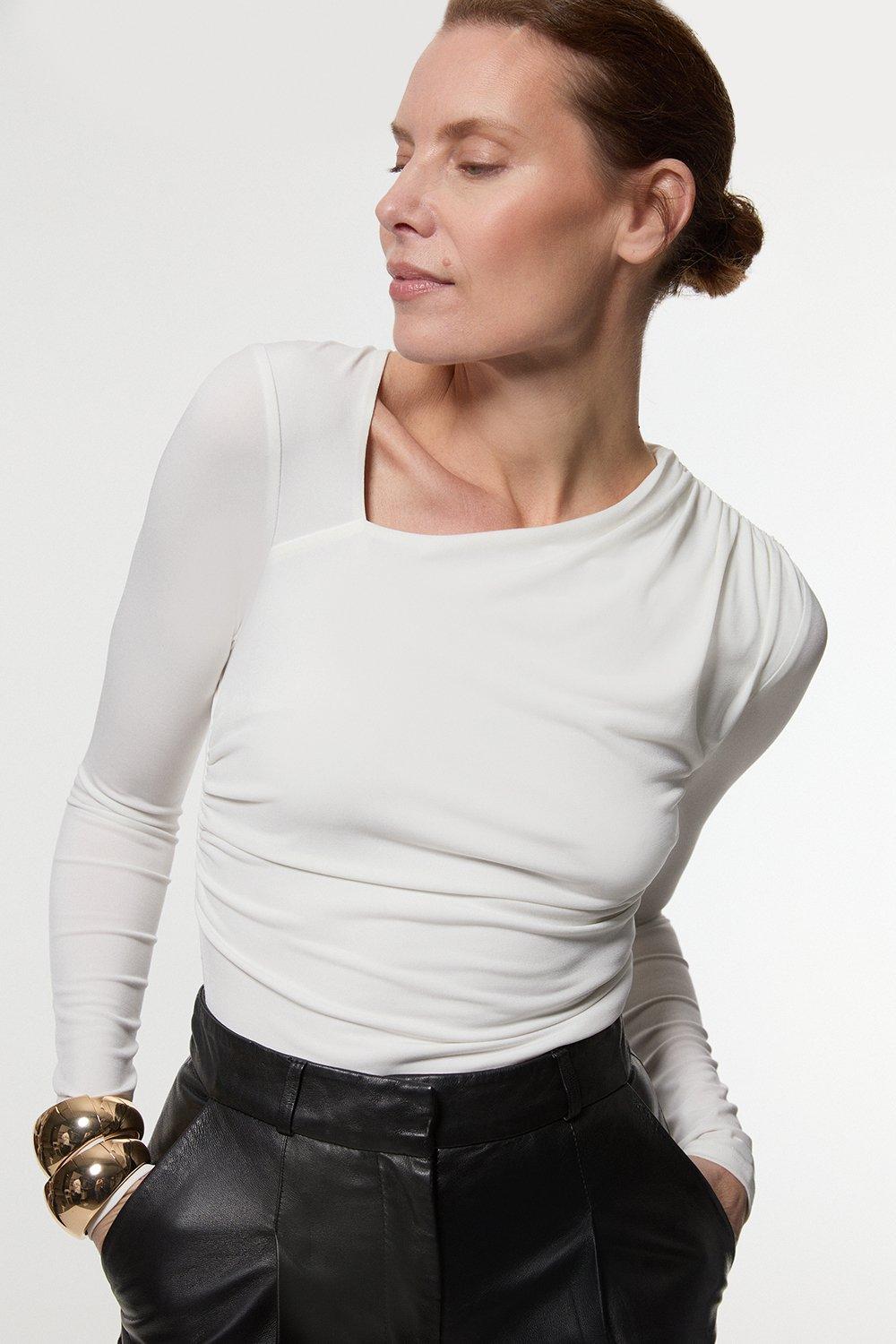 Jersey Crepe Draped High Neck Bodysuit | Karen Millen