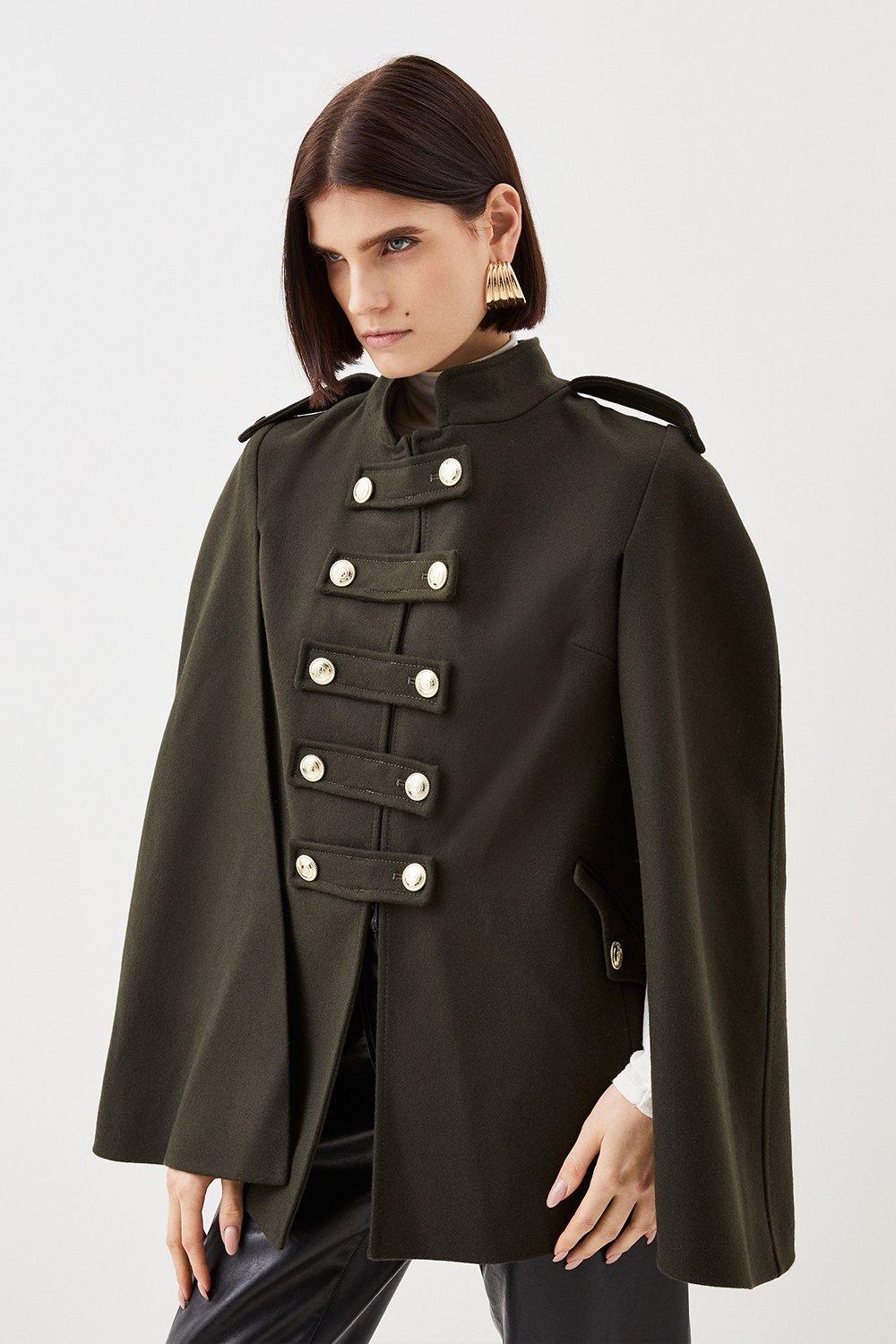 Italian Wool Blend Military Cape | Karen Millen