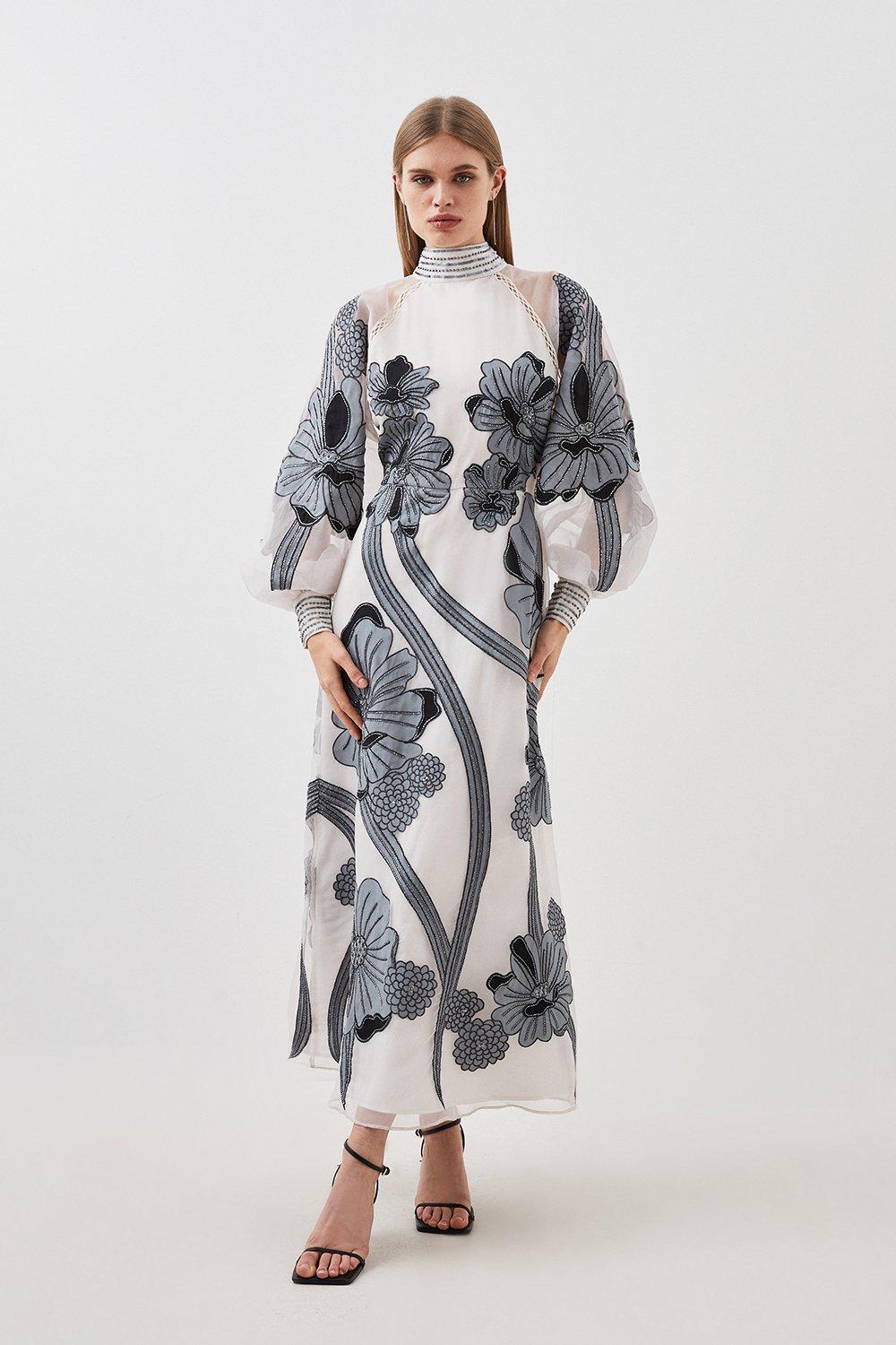 Petite Crystal Embellished Cut Out Woven Maxi Dress | Karen