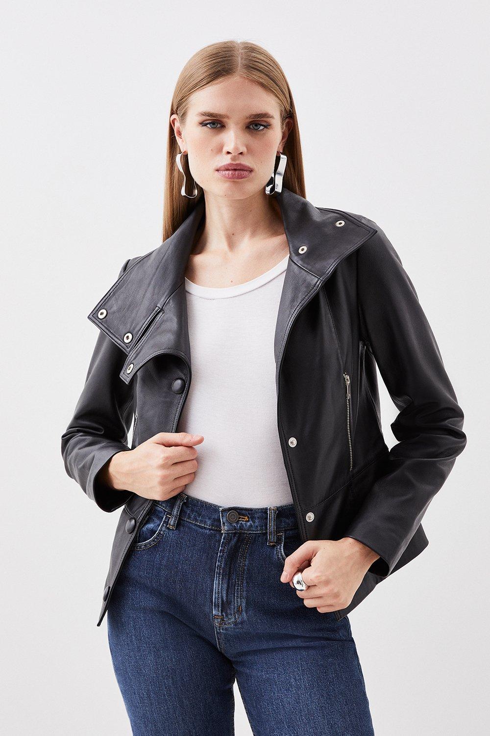 Karen millen aubergine outlet leather jacket