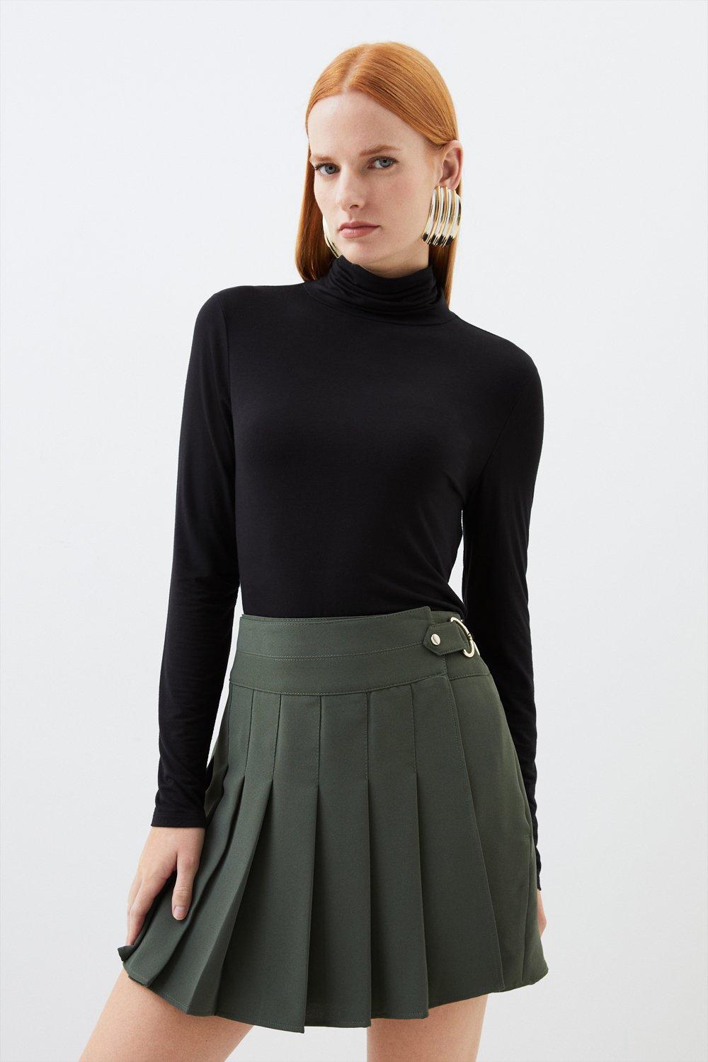 Leather Pleated Buckle Kilt Skirt | Karen Millen