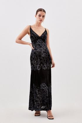 Petite Black Strappy Lace Maxi Dress