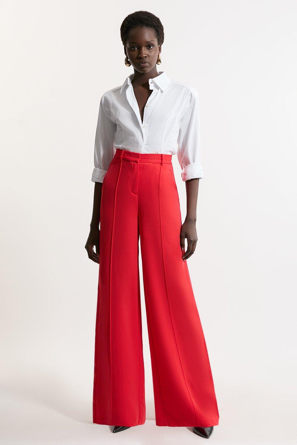 Linen Tailored Pleated Wide Leg Pants | Karen Millen
