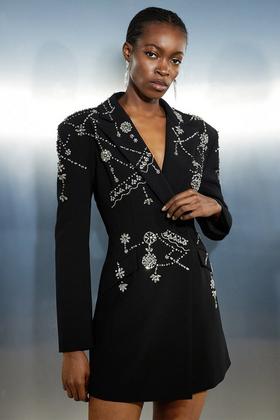 Plus Black Embellished Bralette Detail Blazer Dress